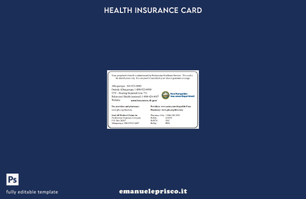 modello di tessera di assicurazione sanitaria del New Hampshire in stile verific